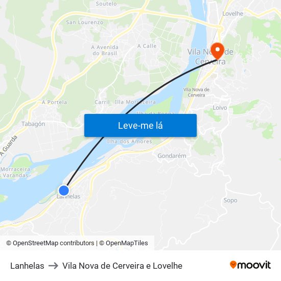 Lanhelas to Vila Nova de Cerveira e Lovelhe map