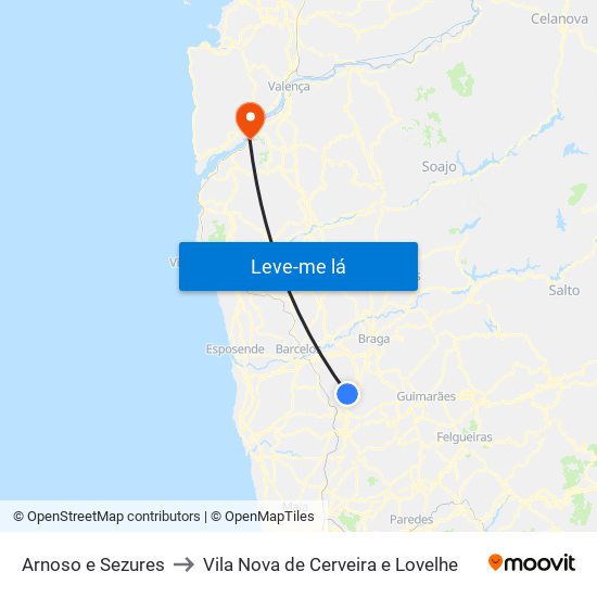 Arnoso e Sezures to Vila Nova de Cerveira e Lovelhe map