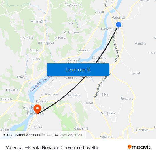 Valença to Vila Nova de Cerveira e Lovelhe map