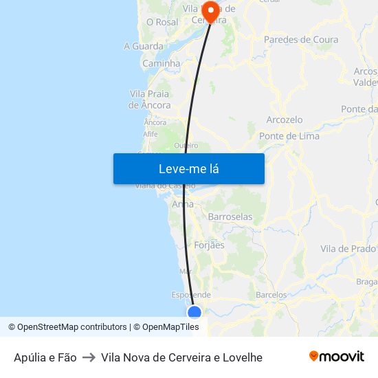 Apúlia e Fão to Vila Nova de Cerveira e Lovelhe map