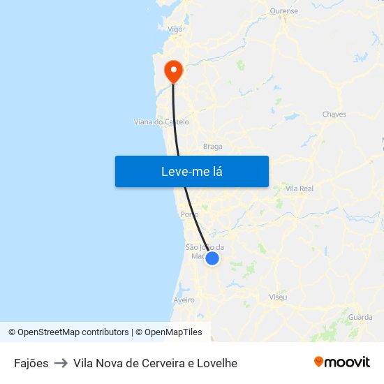 Fajões to Vila Nova de Cerveira e Lovelhe map