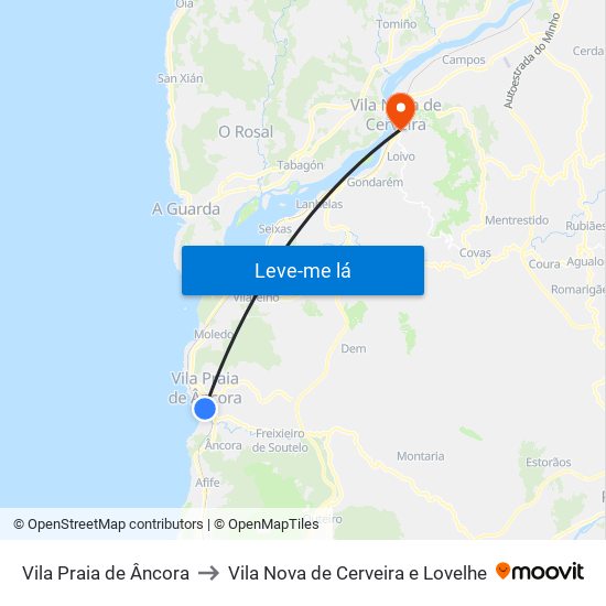 Vila Praia de Âncora to Vila Nova de Cerveira e Lovelhe map