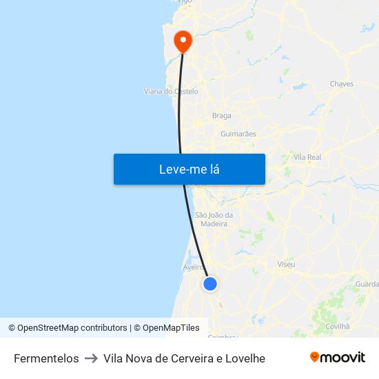Fermentelos to Vila Nova de Cerveira e Lovelhe map
