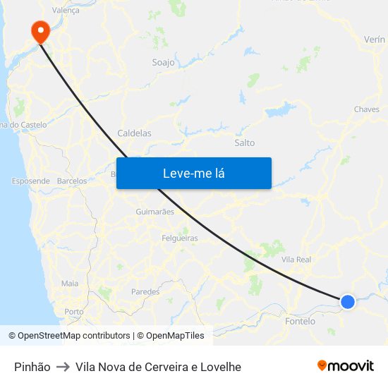 Pinhão to Vila Nova de Cerveira e Lovelhe map