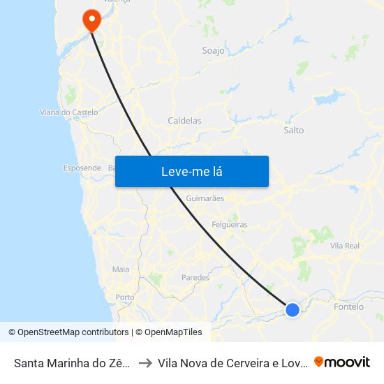 Santa Marinha do Zêzere to Vila Nova de Cerveira e Lovelhe map