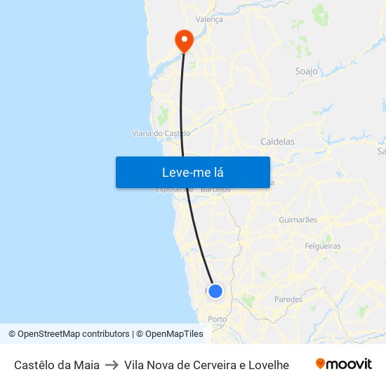 Castêlo da Maia to Vila Nova de Cerveira e Lovelhe map