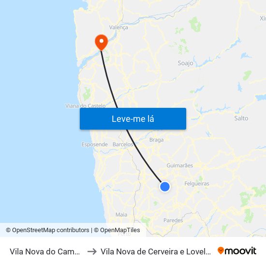 Vila Nova do Campo to Vila Nova de Cerveira e Lovelhe map