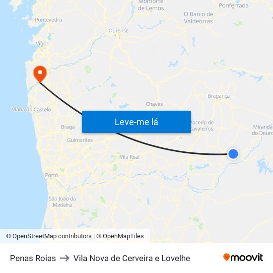Penas Roias to Vila Nova de Cerveira e Lovelhe map