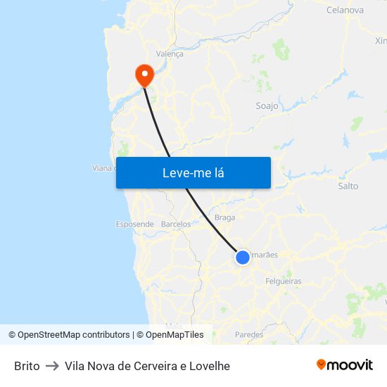 Brito to Vila Nova de Cerveira e Lovelhe map