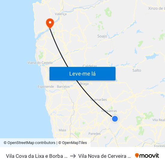 Vila Cova da Lixa e Borba de Godim to Vila Nova de Cerveira e Lovelhe map