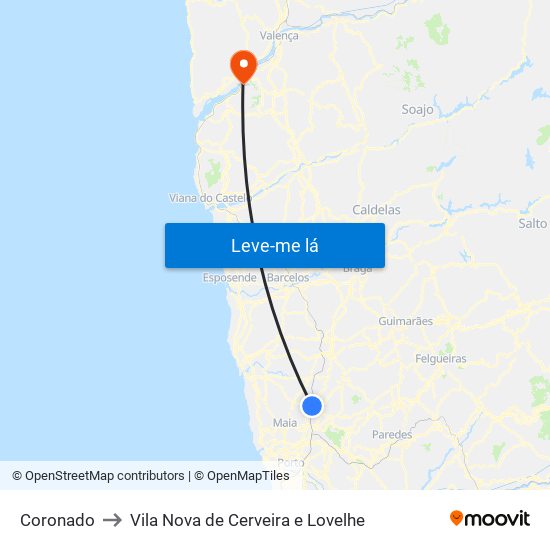 Coronado to Vila Nova de Cerveira e Lovelhe map