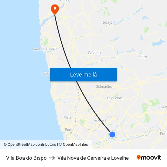 Vila Boa do Bispo to Vila Nova de Cerveira e Lovelhe map
