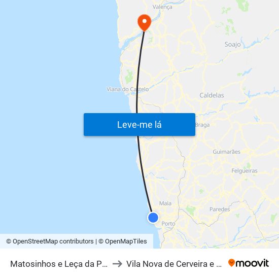 Matosinhos e Leça da Palmeira to Vila Nova de Cerveira e Lovelhe map