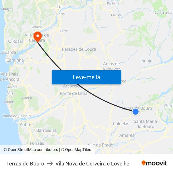 Terras de Bouro to Vila Nova de Cerveira e Lovelhe map