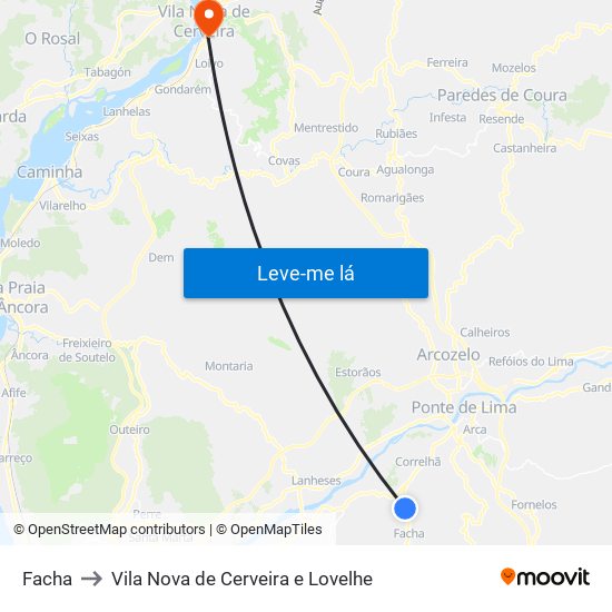 Facha to Vila Nova de Cerveira e Lovelhe map