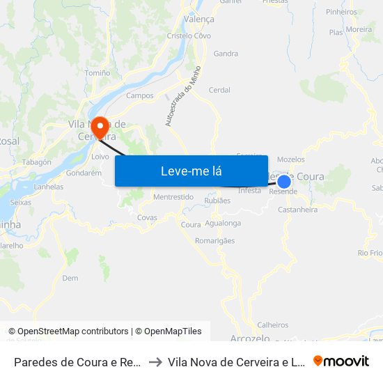 Paredes de Coura e Resende to Vila Nova de Cerveira e Lovelhe map