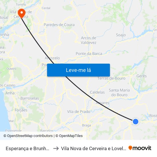 Esperança e Brunhais to Vila Nova de Cerveira e Lovelhe map