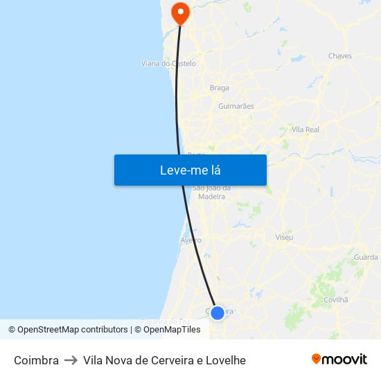 Coimbra to Vila Nova de Cerveira e Lovelhe map