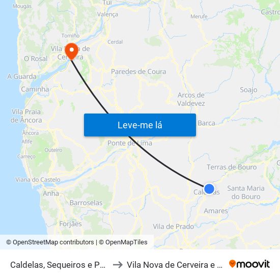 Caldelas, Sequeiros e Paranhos to Vila Nova de Cerveira e Lovelhe map