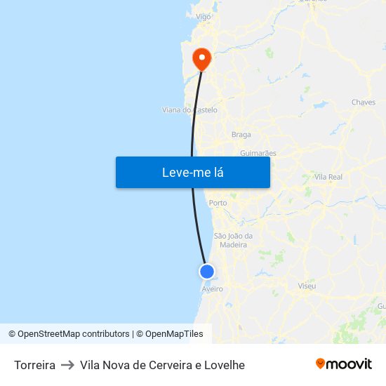 Torreira to Vila Nova de Cerveira e Lovelhe map