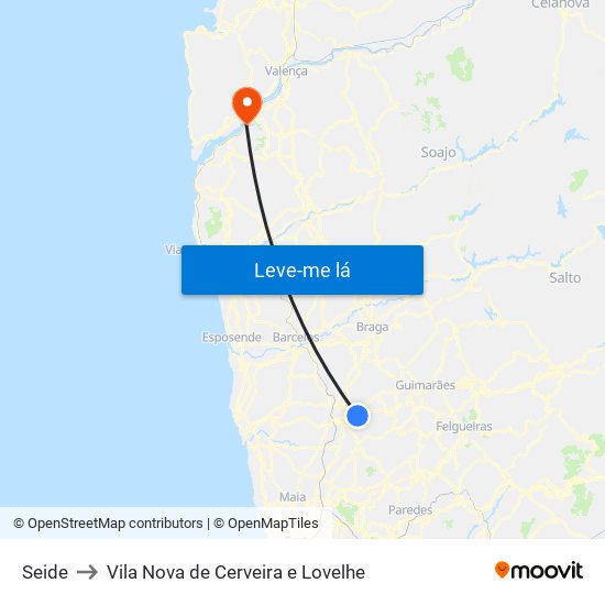 Seide to Vila Nova de Cerveira e Lovelhe map