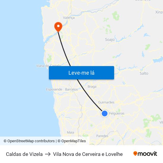 Caldas de Vizela to Vila Nova de Cerveira e Lovelhe map