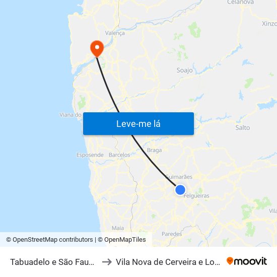 Tabuadelo e São Faustino to Vila Nova de Cerveira e Lovelhe map