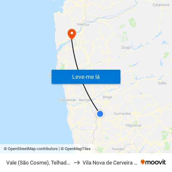 Vale (São Cosme), Telhado e Portela to Vila Nova de Cerveira e Lovelhe map