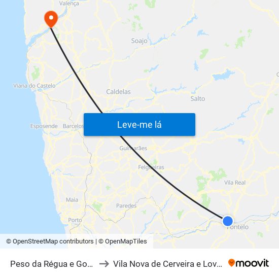 Peso da Régua e Godim to Vila Nova de Cerveira e Lovelhe map