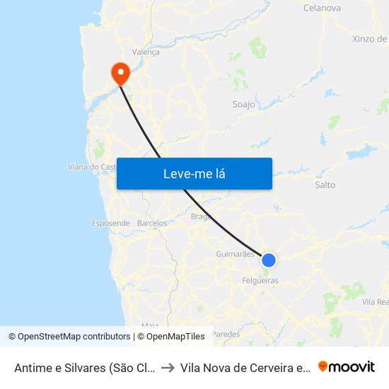 Antime e Silvares (São Clemente) to Vila Nova de Cerveira e Lovelhe map