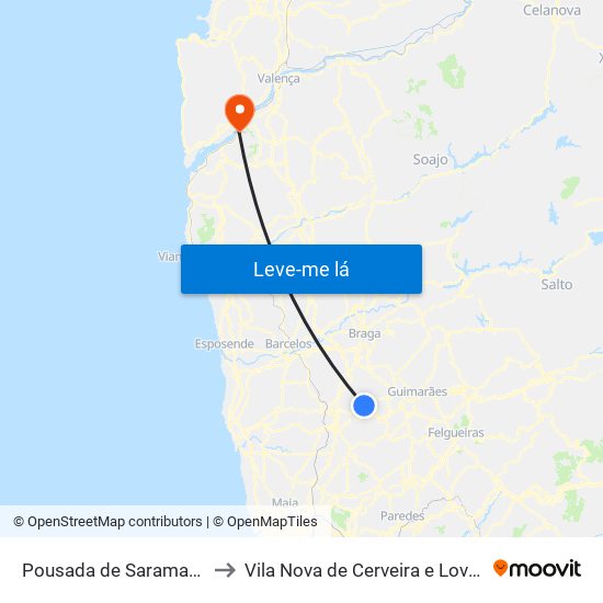 Pousada de Saramagos to Vila Nova de Cerveira e Lovelhe map