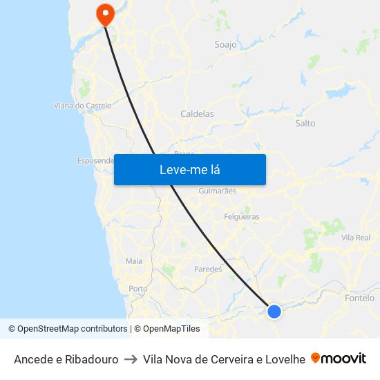 Ancede e Ribadouro to Vila Nova de Cerveira e Lovelhe map