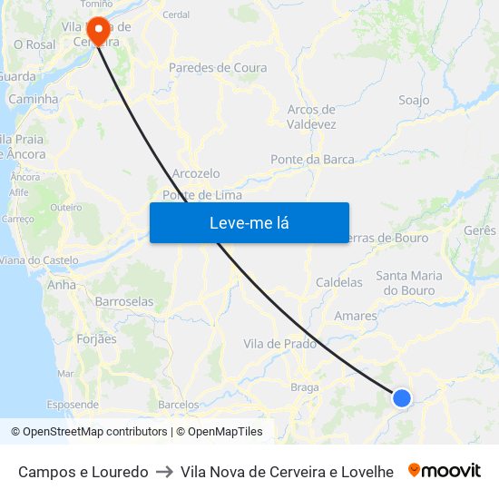 Campos e Louredo to Vila Nova de Cerveira e Lovelhe map