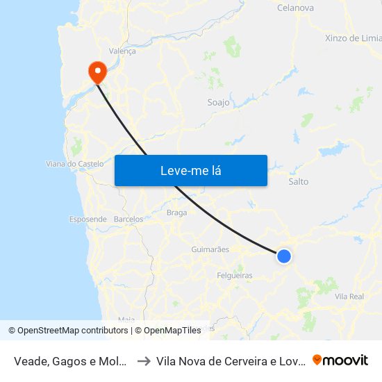 Veade, Gagos e Molares to Vila Nova de Cerveira e Lovelhe map