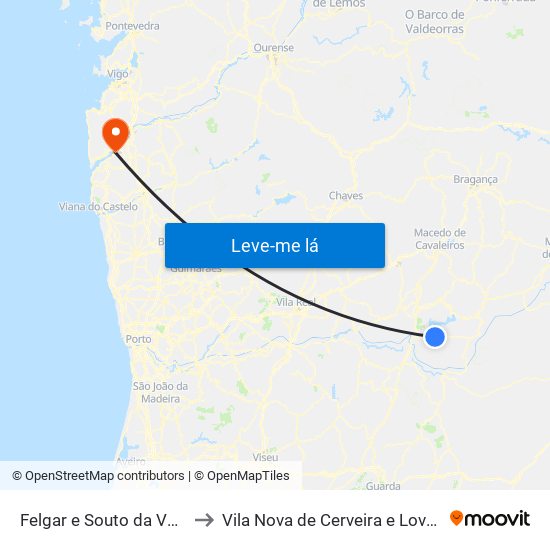 Felgar e Souto da Velha to Vila Nova de Cerveira e Lovelhe map