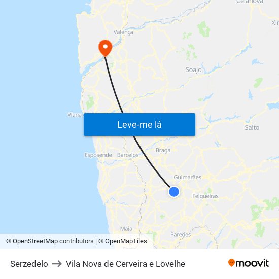 Serzedelo to Vila Nova de Cerveira e Lovelhe map