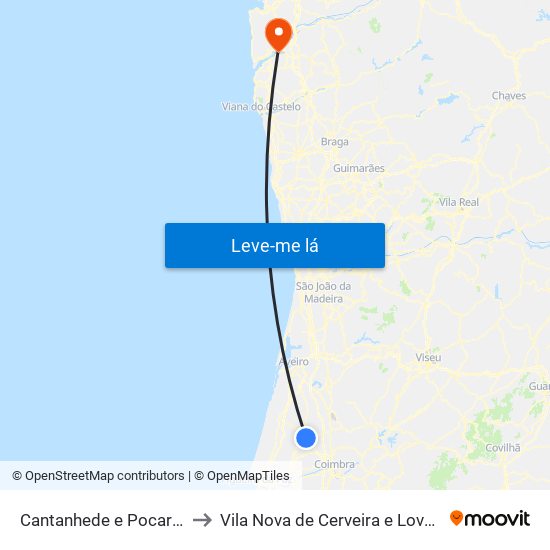 Cantanhede e Pocariça to Vila Nova de Cerveira e Lovelhe map