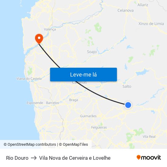 Rio Douro to Vila Nova de Cerveira e Lovelhe map