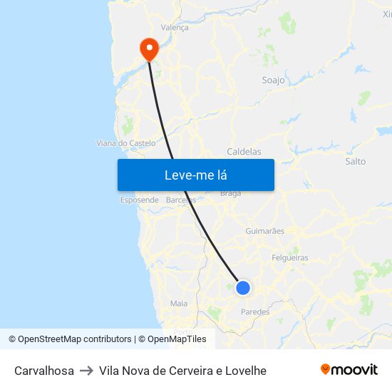 Carvalhosa to Vila Nova de Cerveira e Lovelhe map