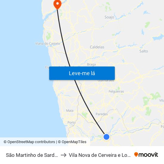 São Martinho de Sardoura to Vila Nova de Cerveira e Lovelhe map