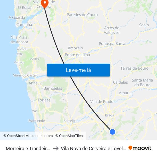 Morreira e Trandeiras to Vila Nova de Cerveira e Lovelhe map