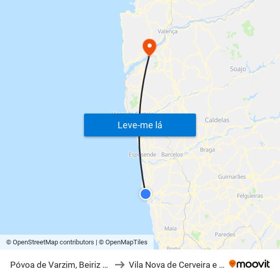 Póvoa de Varzim, Beiriz e Argivai to Vila Nova de Cerveira e Lovelhe map