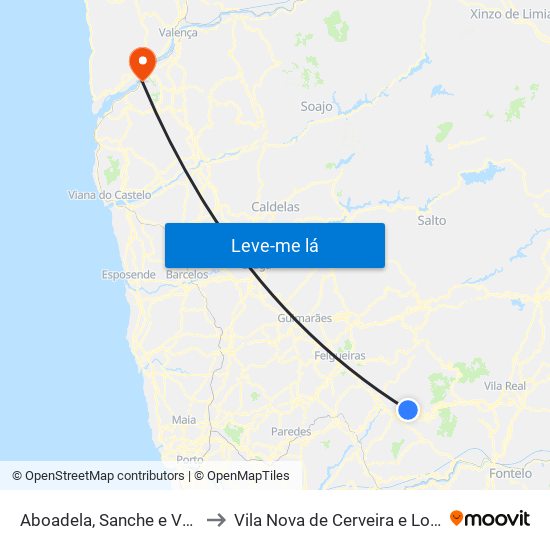 Aboadela, Sanche e Várzea to Vila Nova de Cerveira e Lovelhe map