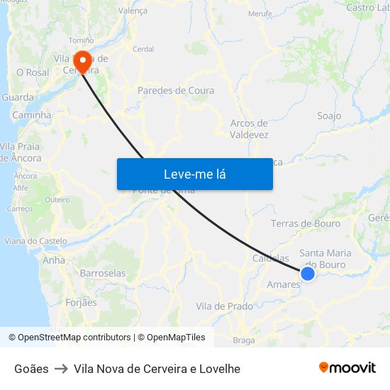 Goães to Vila Nova de Cerveira e Lovelhe map