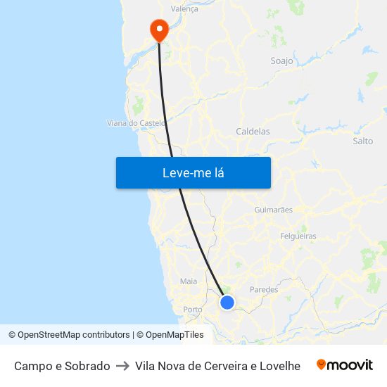 Campo e Sobrado to Vila Nova de Cerveira e Lovelhe map