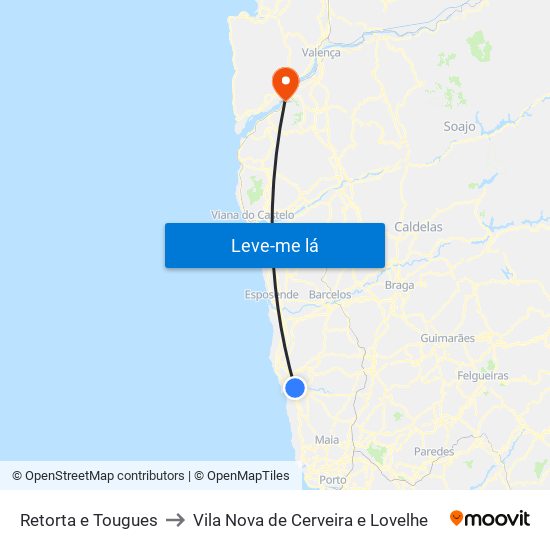 Retorta e Tougues to Vila Nova de Cerveira e Lovelhe map