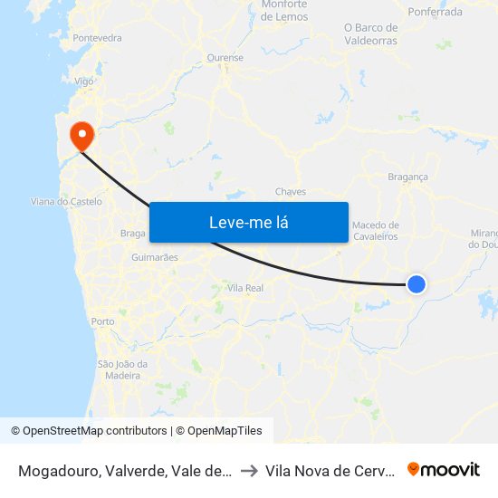 Mogadouro, Valverde, Vale de Porco e Vilar de Rei to Vila Nova de Cerveira e Lovelhe map