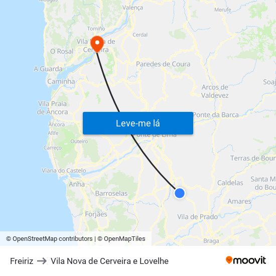 Freiriz to Vila Nova de Cerveira e Lovelhe map