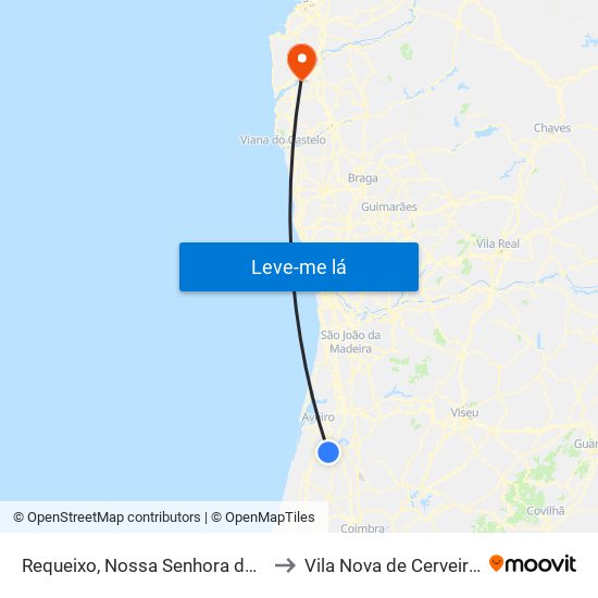 Requeixo, Nossa Senhora de Fátima e Nariz to Vila Nova de Cerveira e Lovelhe map