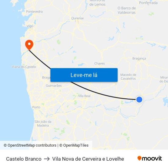 Castelo Branco to Vila Nova de Cerveira e Lovelhe map
